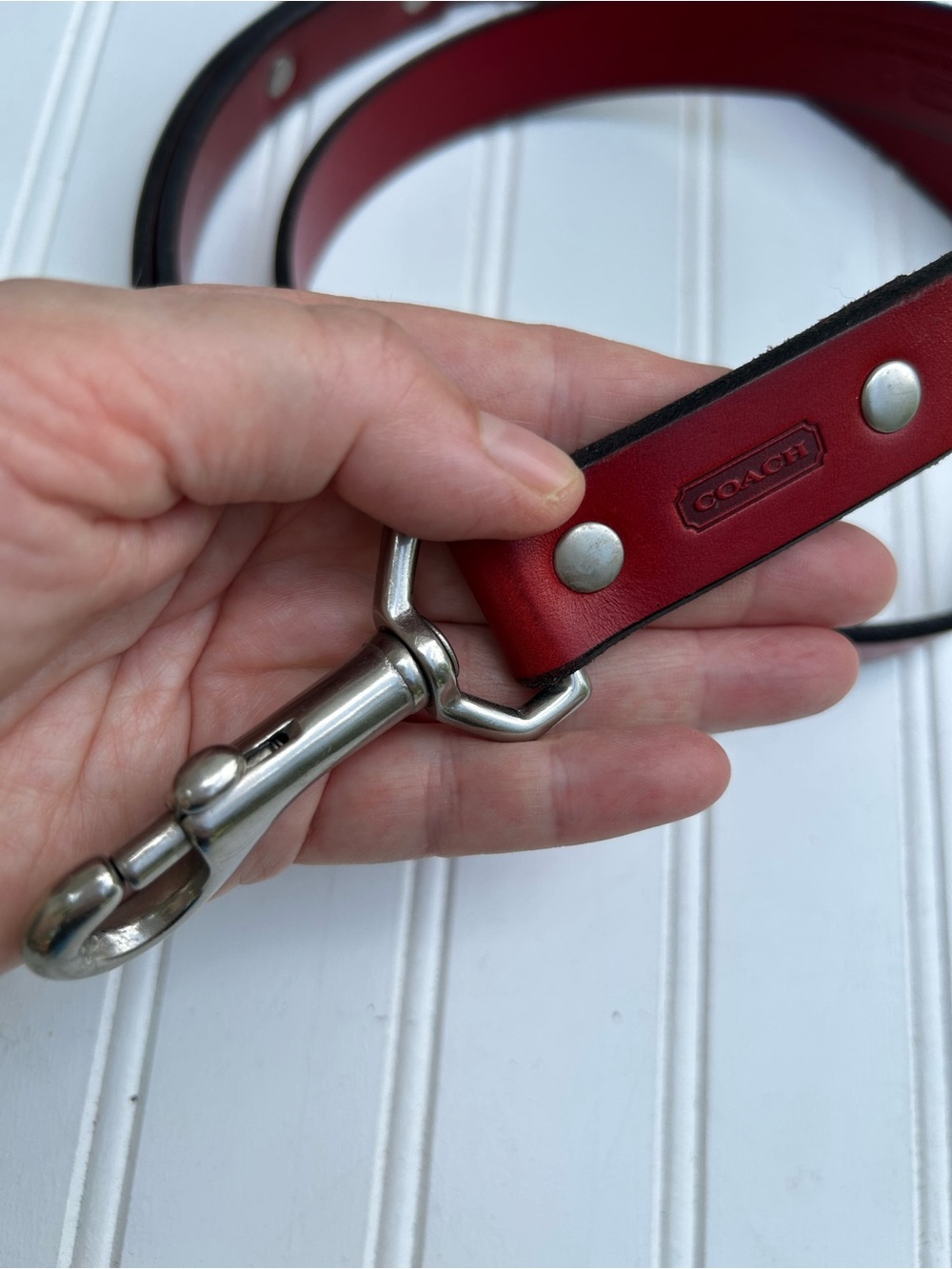 Coach Red Leather Dog Leash Silver Hardware NWOT - Picture 3 of 8